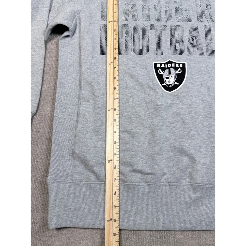 NFL Team Apparel Womens Raiders Football Rhinestone Sweatshirt Gray Small